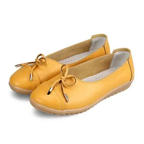 US Size 5-10 Women Flat Casual Outdoor Leather Round Toe Soft Comfortable Slip On Flats Shoes
